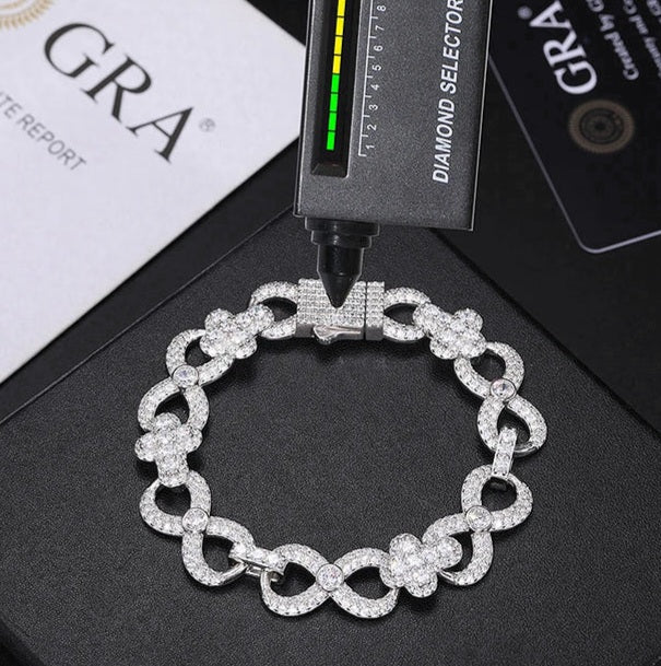 Moissanite Sterling Silver 925 Cross Infinity Link 12mm Iced Out 8"-8.5" Bracelet - M300039
