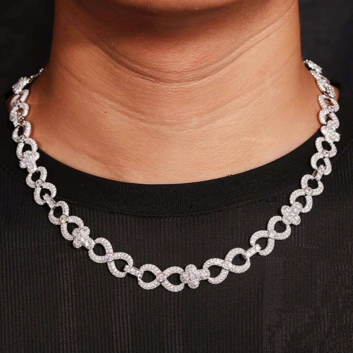 Moissanite Sterling Silver 925 Cross Infinity Link 12mm Iced Out 18"-24" Chain Necklace - M500039