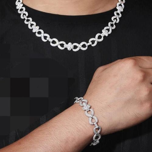 Moissanite Sterling Silver 925 Cross Infinity Link 12mm Iced Out 18"-24" Chain Necklace - M500039