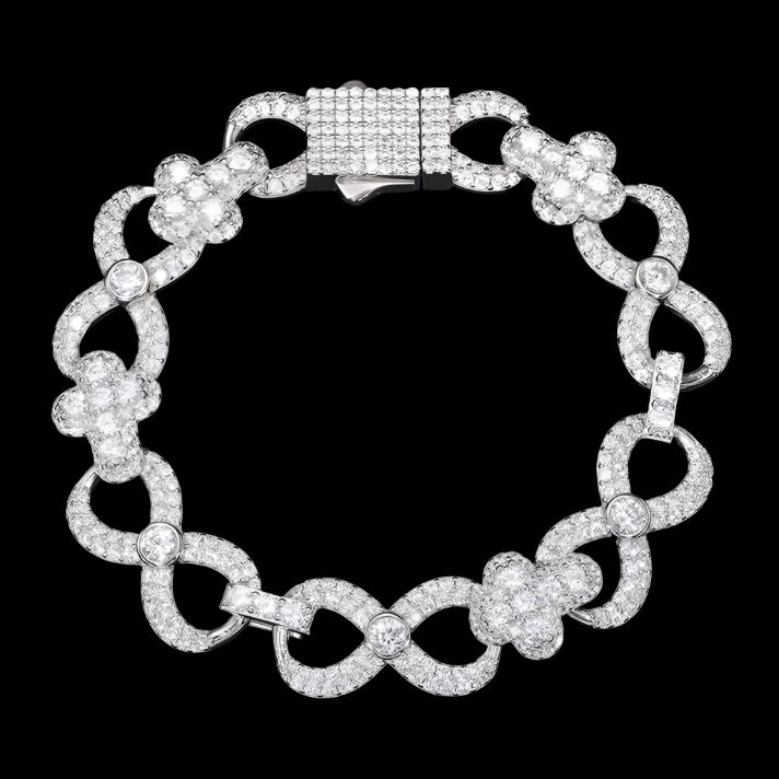 Moissanite Sterling Silver 925 Cross Infinity Link 12mm Iced Out 8"-8.5" Bracelet - M300039