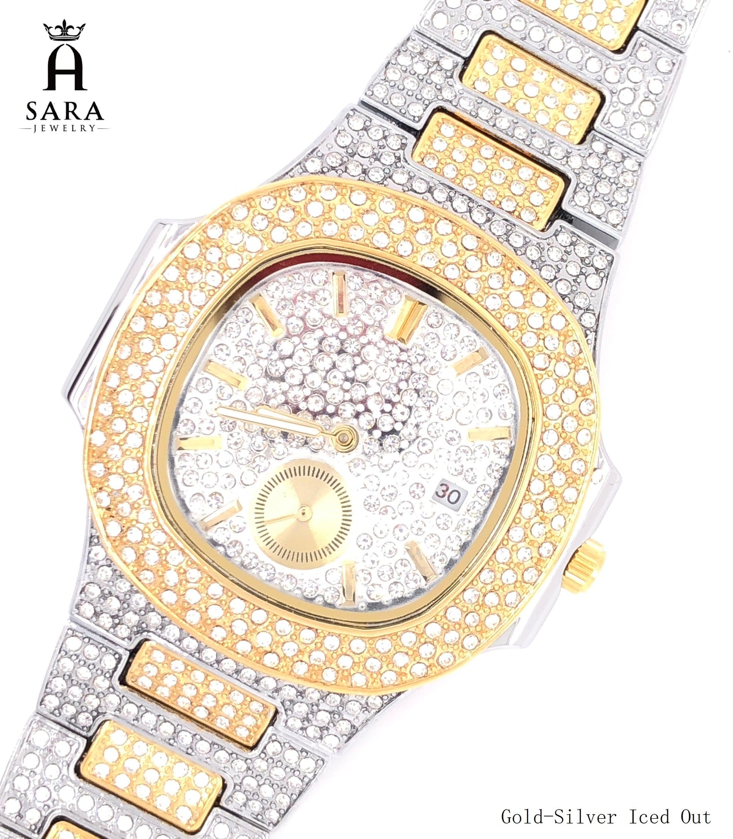 Classic Patek Design Full Diamond Mosiac High-end 18K Gold Plated / Silver Rhodium Plated Never Fade Silver Hubal Watch
