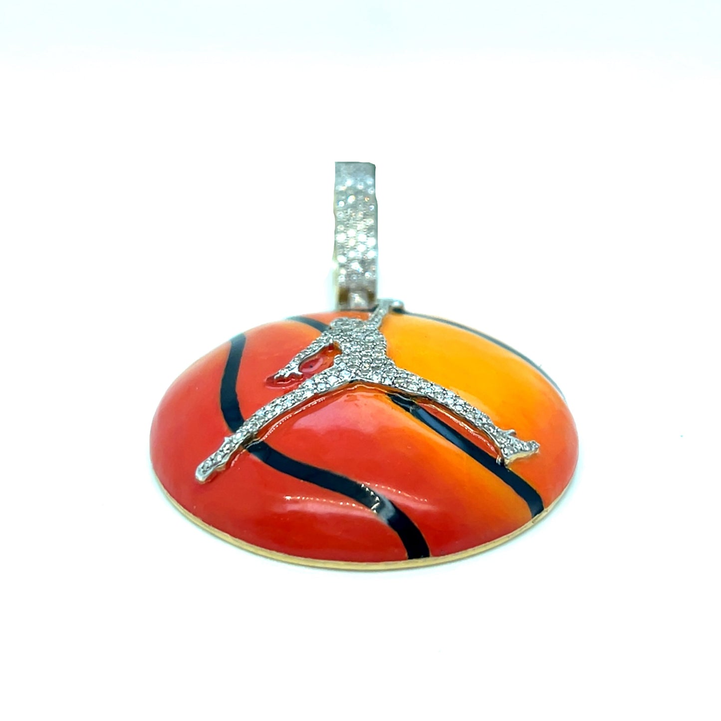 Basketball Copper Sports Black-Orange Enamel Hip Hop 10k Gold 1.09ct Diamond 2.2" Personalized Custom Pendant Charm - CSP21959