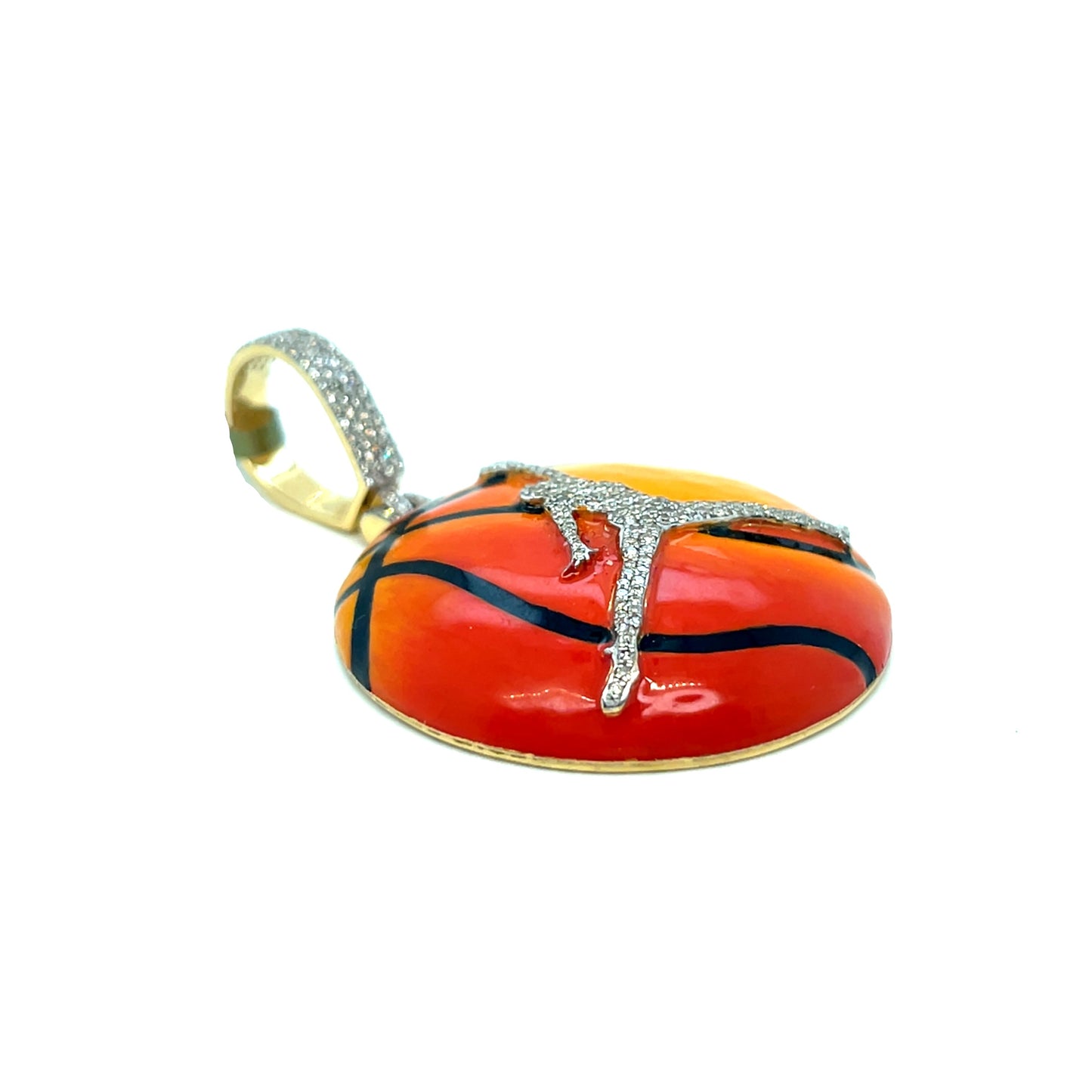 Basketball Copper Sports Black-Orange Enamel Hip Hop 10k Gold 1.09ct Diamond 2.2" Personalized Custom Pendant Charm - CSP21959