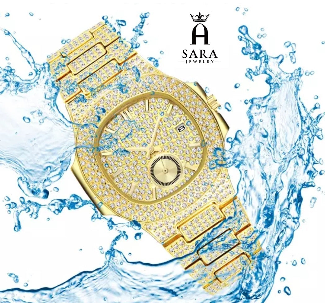 Classic Patek Design Full Diamond Mosiac High-end 18K Gold Plated / Silver Rhodium Plated Never Fade Silver Hubal Watch