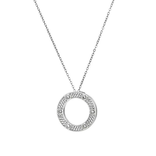 Fancy Inlaid Round Zirconia Pendant Necklace
