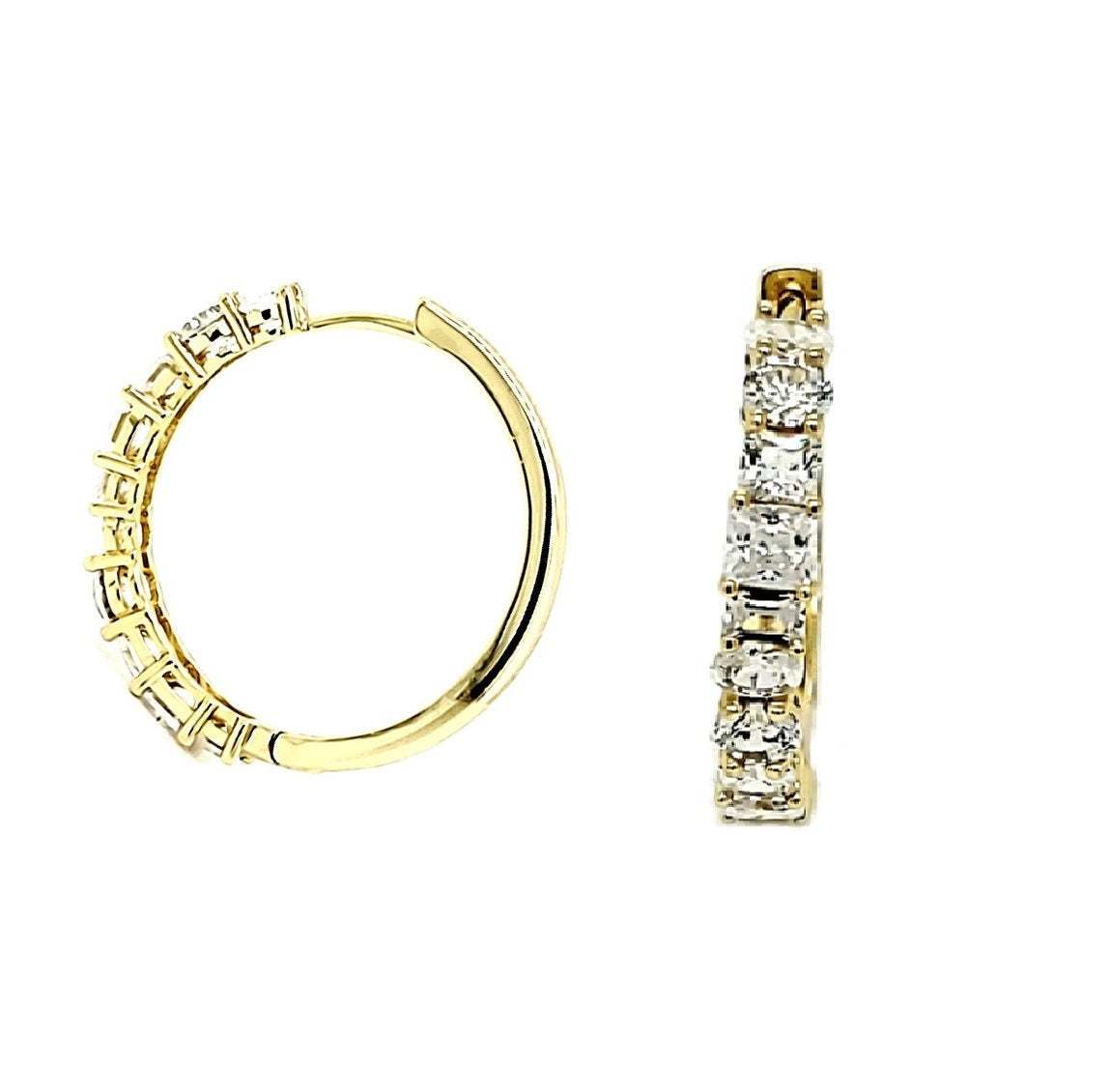 14K Gold Finish over 925 SS Hoop Bling CZ Earrings