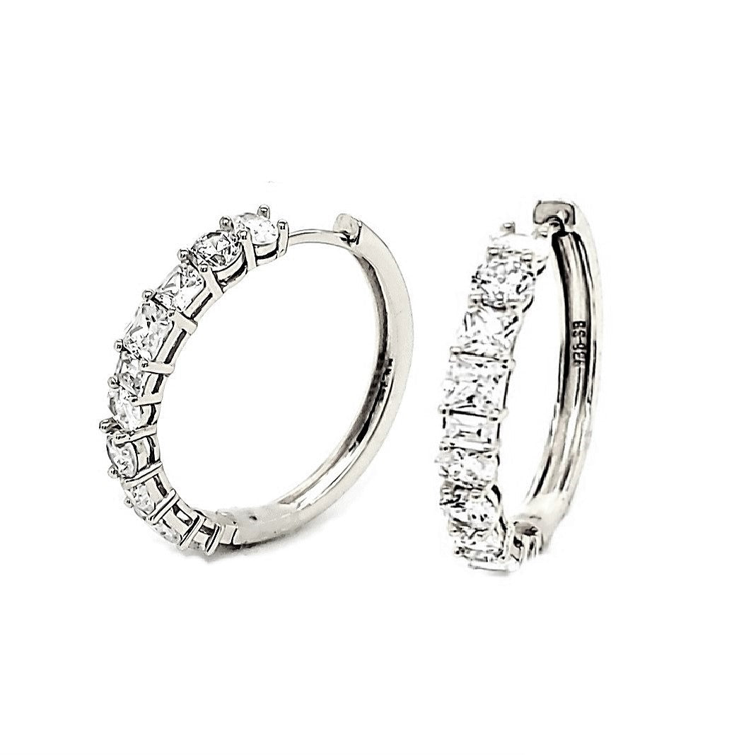 14K Gold Finish over 925 SS Hoop Bling CZ Earrings