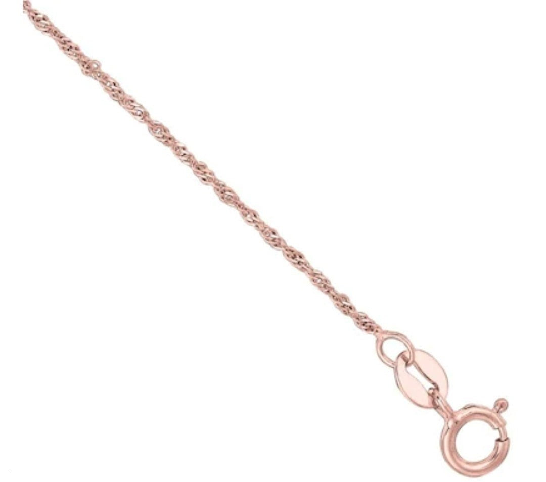 Solid 025 Gauge 1.5mm Singapore Italy Twisted Chain Necklace in 14K Rose-Gold Finish Polished 16"- 20"