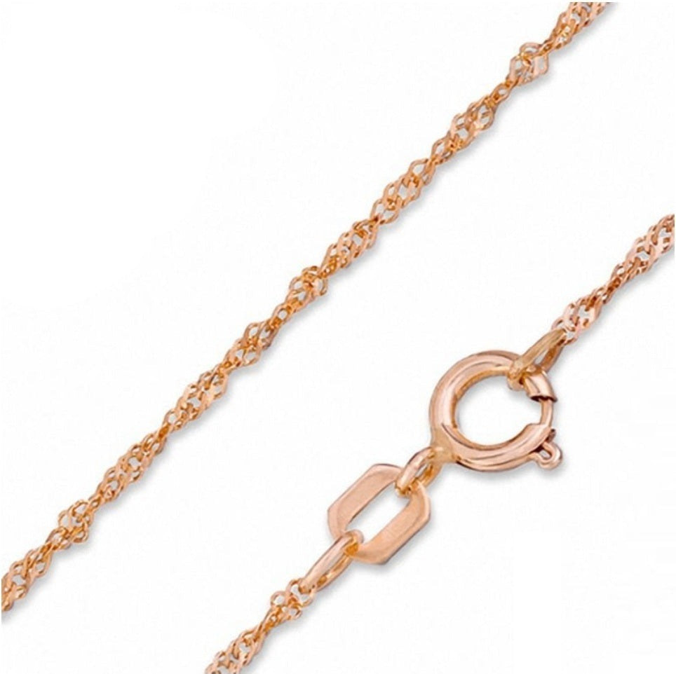 Solid 025 Gauge 1.5mm Singapore Italy Twisted Chain Necklace in 14K Rose-Gold Finish Polished 16"- 20"