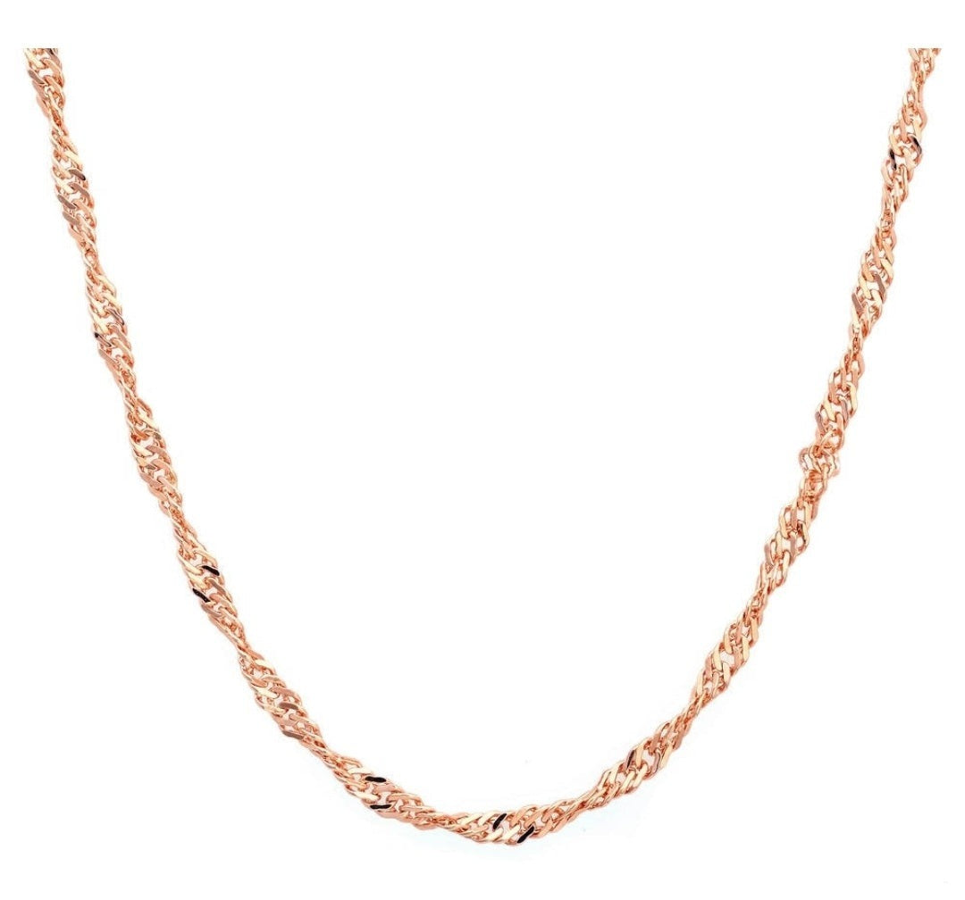 Solid 025 Gauge 1.5mm Singapore Italy Twisted Chain Necklace in 14K Rose-Gold Finish Polished 16"- 20"