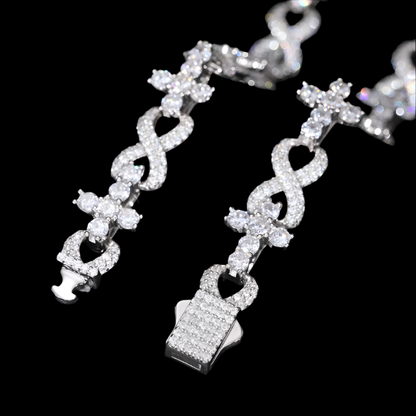 Sterling Silver 925 10mm Infinity Mix Cross Iced Out Moissanite 18"-24" Chain Necklace - M500029