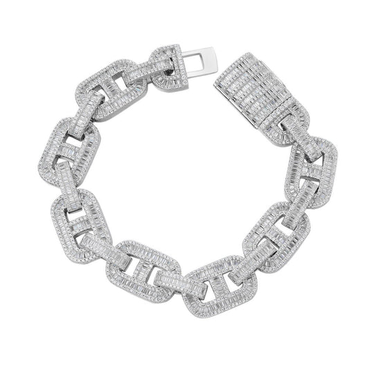 925 Sterling White Silver Rhodium Finish Mariner Cuban Link Bracelet