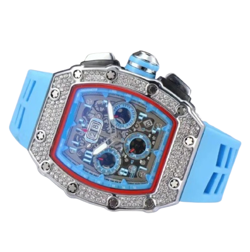 Quartz Men's Watch with Blue Silicon Strap