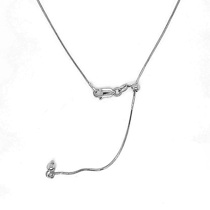 Solid Adjustable Snake Chain Necklace with Slider Adjust up to 22" in Rhodium Finish 925 Sterling Silver