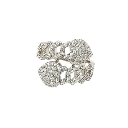 Modern Open Band Ring Pavé Heart Cuban Link Fancy