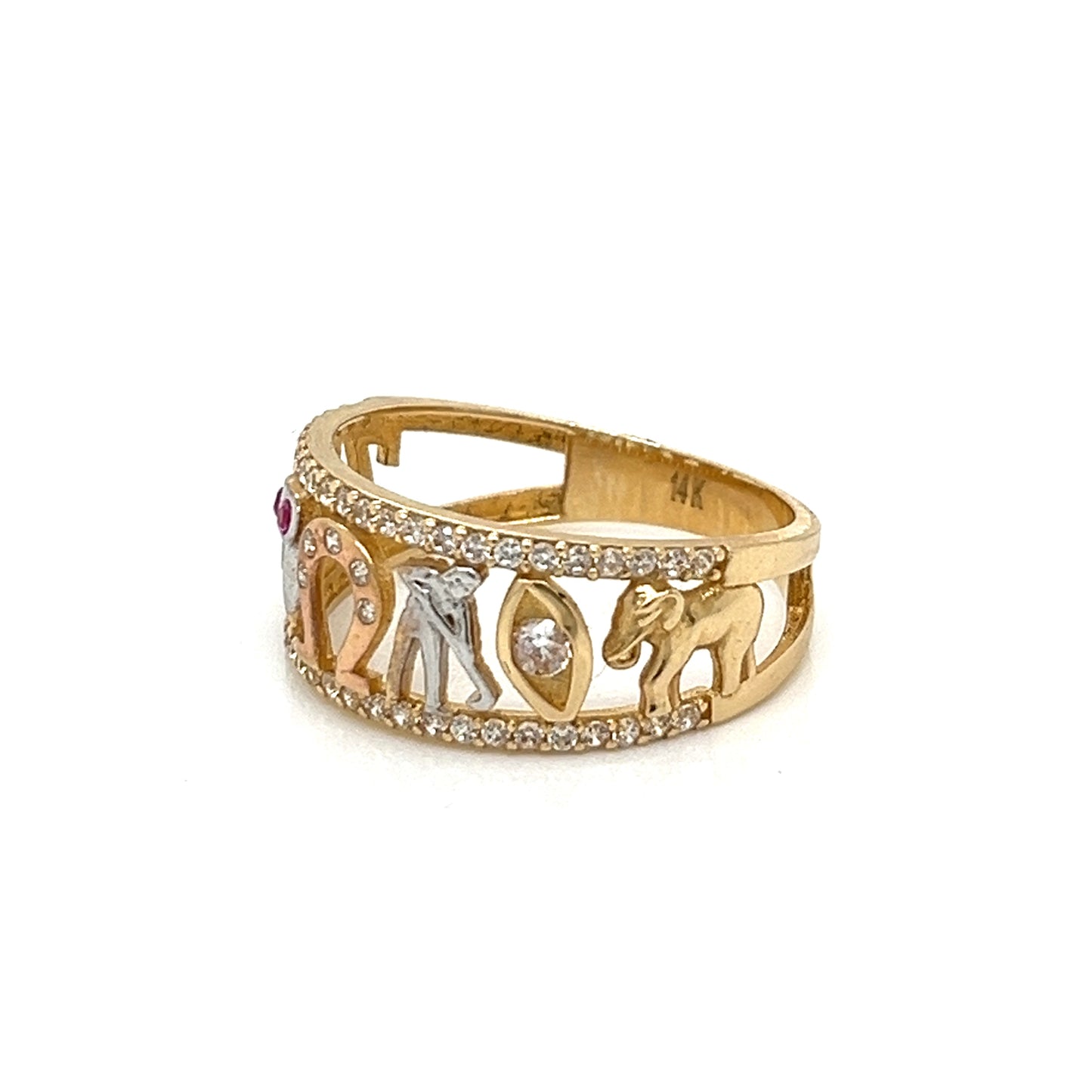 14K Gold "LUCKY" Ring W/ CZ
