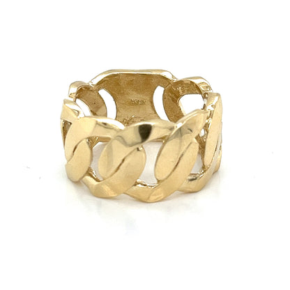 Anillo cubano Miami liso de oro de 14 quilates de 12 mm