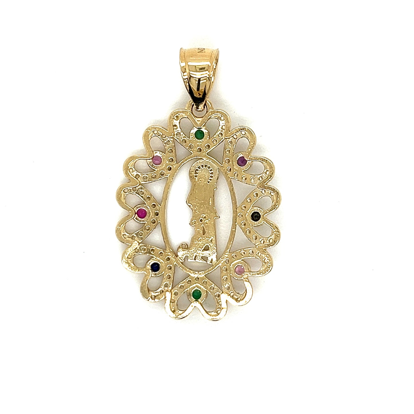 14K Gold San Judas With Colored Hearts Pendant