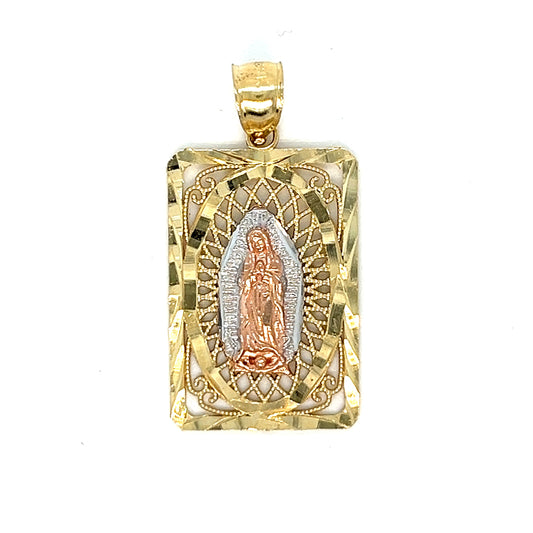 Colgante de la Virgen María de tres tonos de oro de 14 quilates