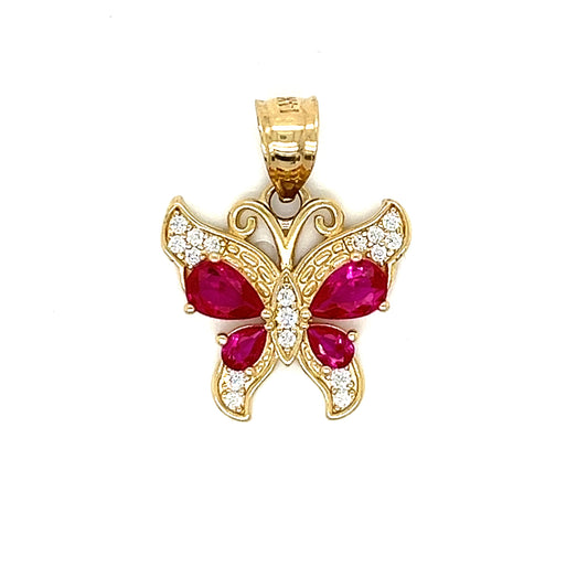 14K Gold Pink Butterfly Pendant