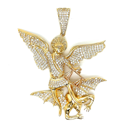 14K Gold Archangel Saint Michael W/ CZ