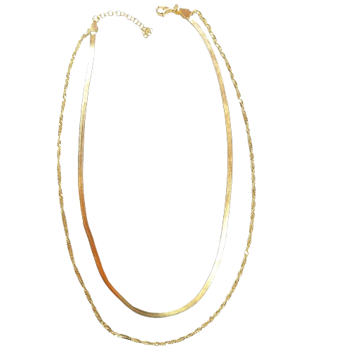 14K Gold Plated Connected Herringbone & Twisted Necklace