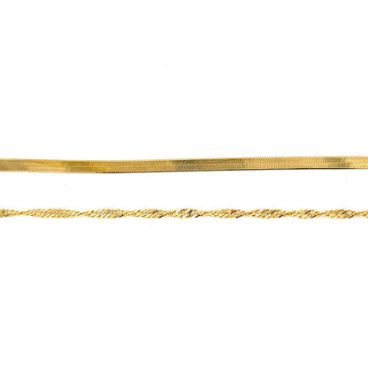 14K Gold Plated Connected Herringbone & Twisted Necklace