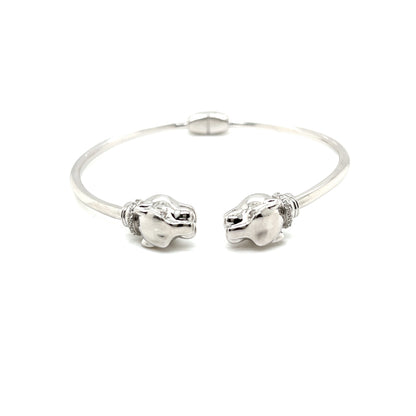 Silver 925 Two Sided leopard Head Bangle