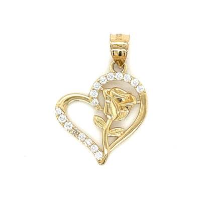 14K Gold Rose in Heart Pendant