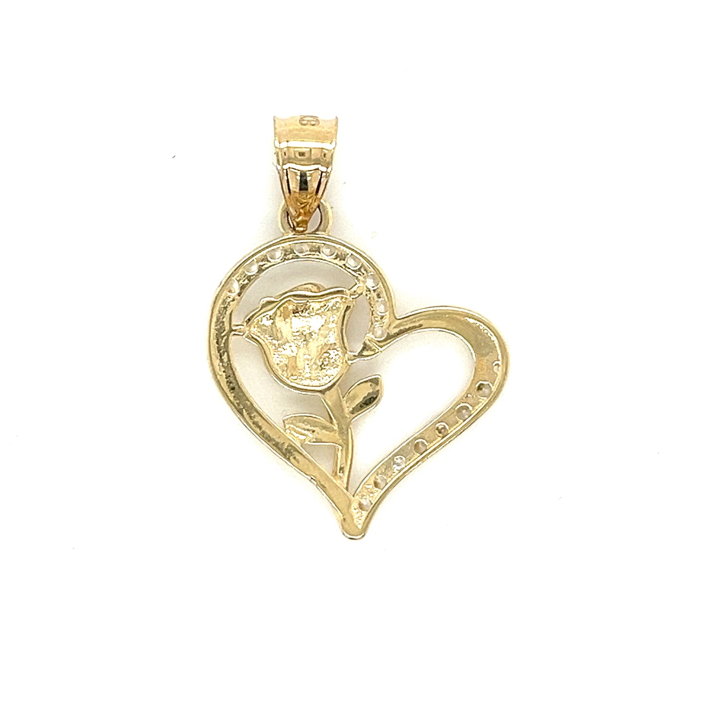 14K Gold Rose in Heart Pendant