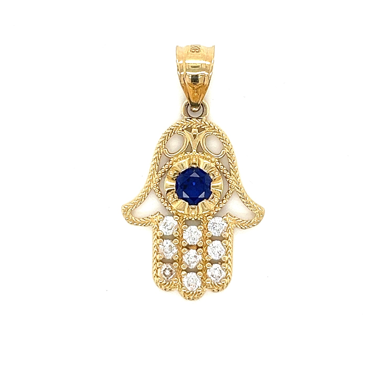 14K Gold Hamsa Pendant With Colored Stone