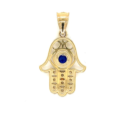 14K Gold Hamsa Pendant With Colored Stone