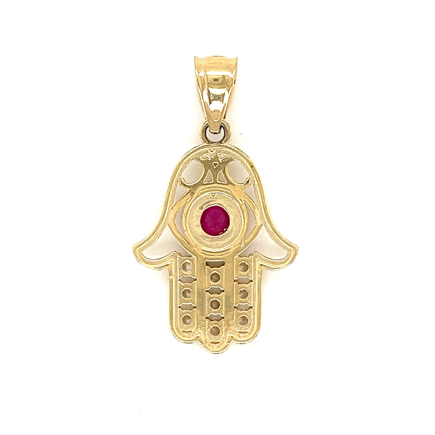 14K Gold Hamsa Pendant With Colored Stone