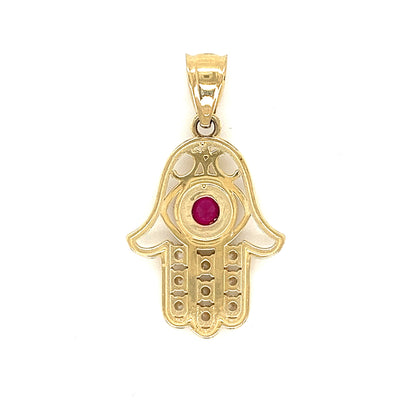 14K Gold Hamsa Pendant With Colored Stone