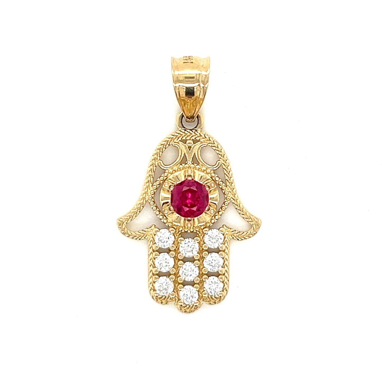 14K Gold Hamsa Pendant With Colored Stone