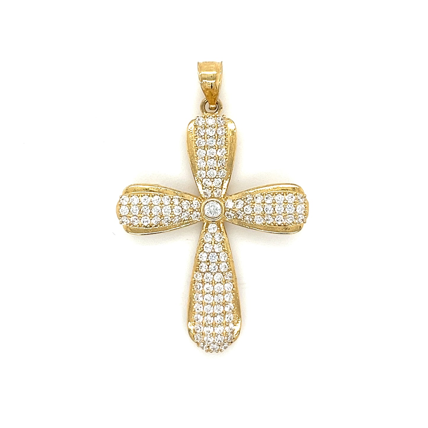 14K Gold Rounded Cross With CZ
