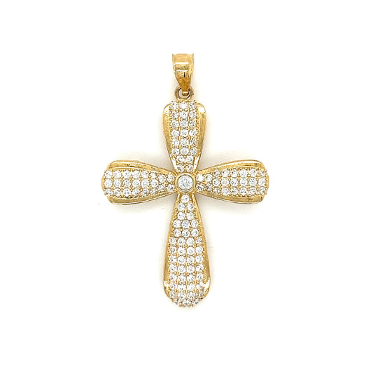 14K Gold Rounded Cross With CZ