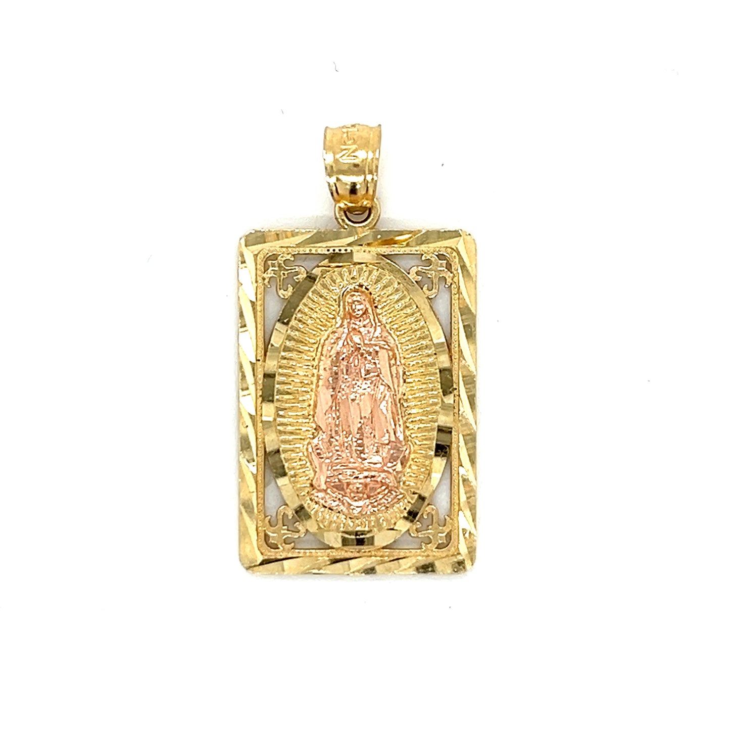 Colgante de dos tonos de la Virgen María de oro de 14 quilates