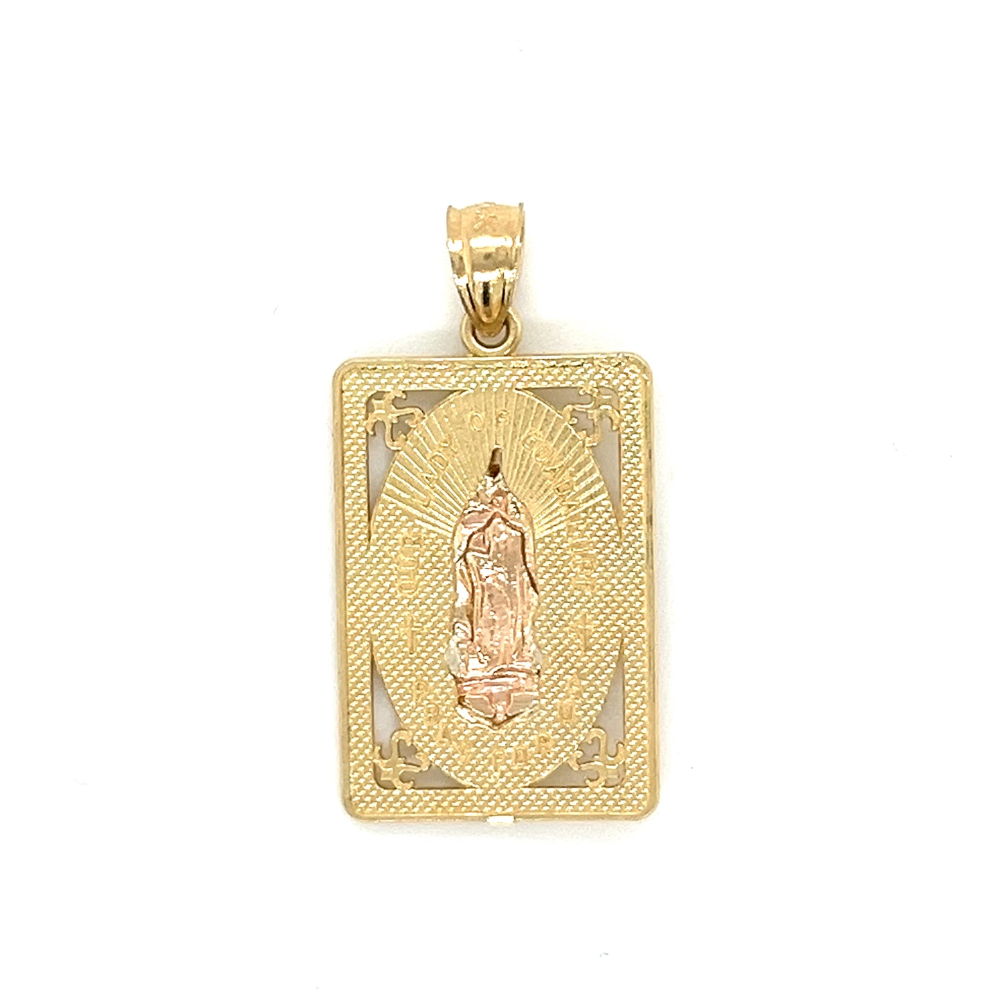 14K Gold Virgin Mary Two Tone Pendant