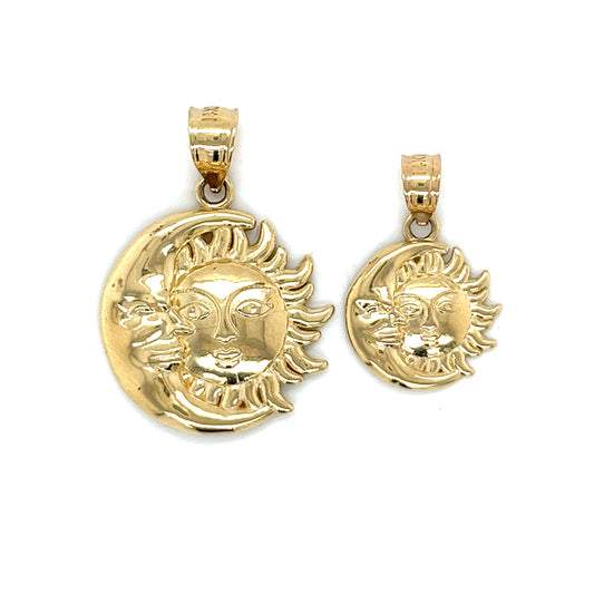 14K Gold Moon & Sun Face Pendant