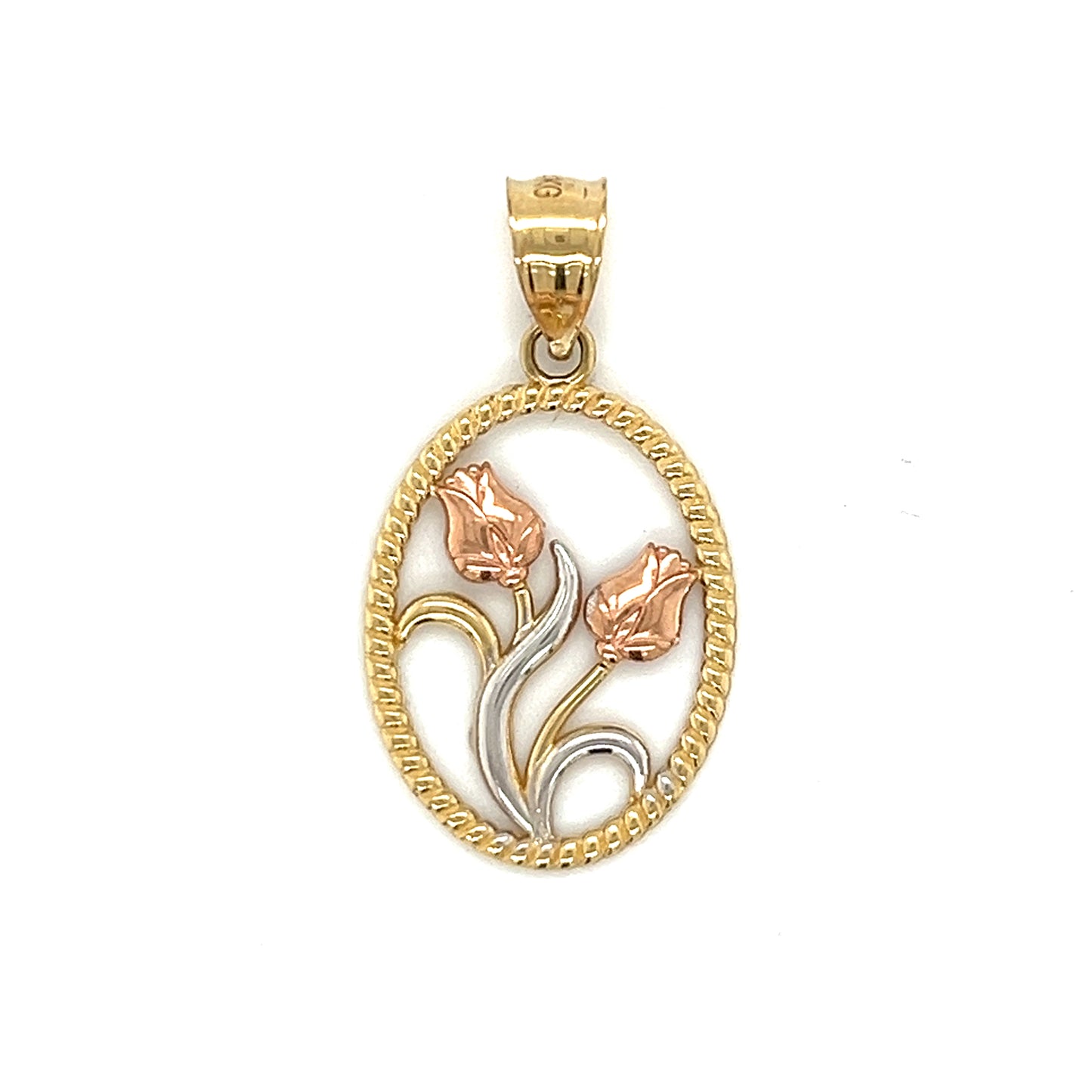 14K Gold Two Tone Rose Pendant