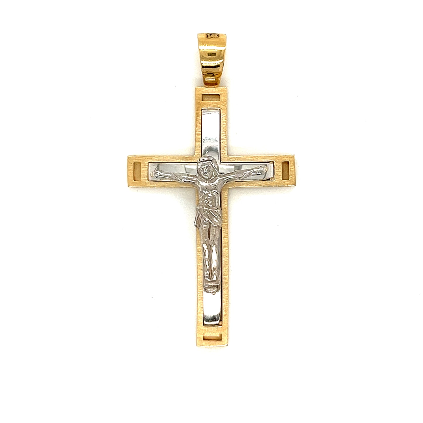 Cruz de dos tonos de Jesús de oro de 14 quilates