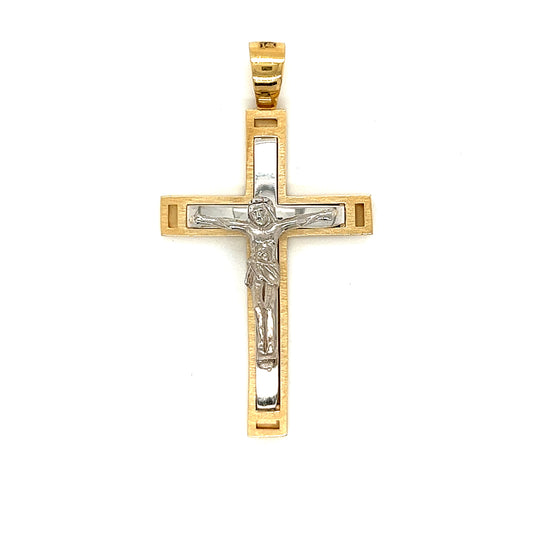 14K Gold Jesus Two Tone Cross
