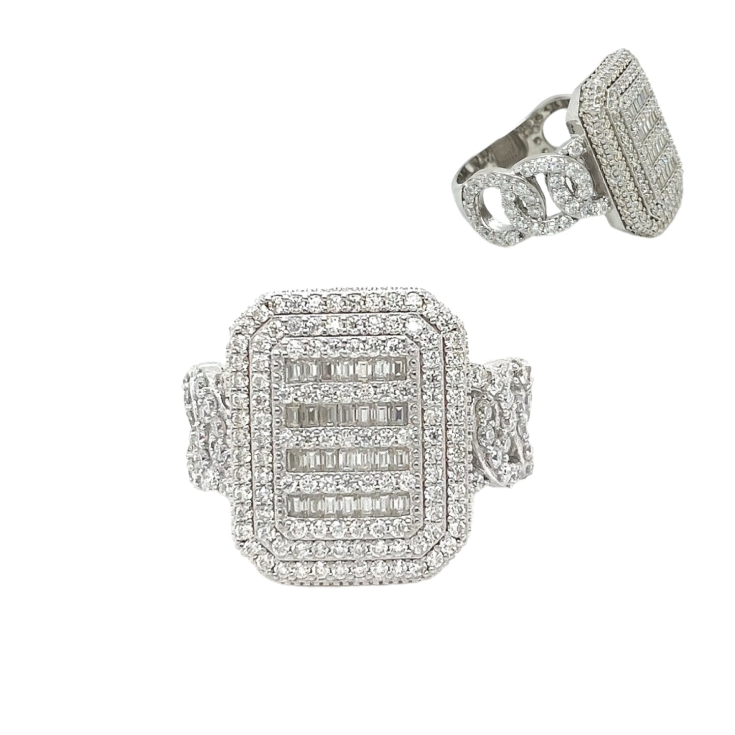 Cuban Square King CZ Sterling Fine Unisex Ring
