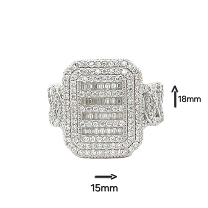 Cuban Square King CZ Sterling Fine Unisex Ring