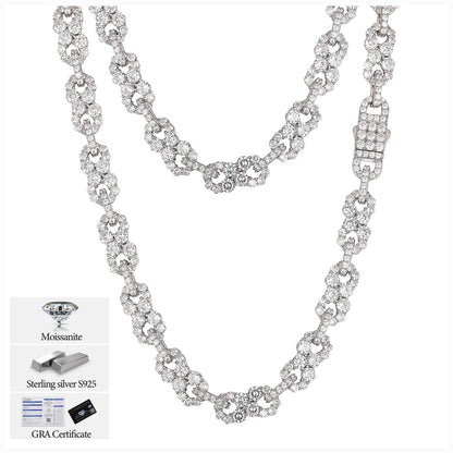 Iced Out 10mm Sterling Silver 925 Clustered Moissanite Infinity Link 18"-24" Chain Necklace - M500059