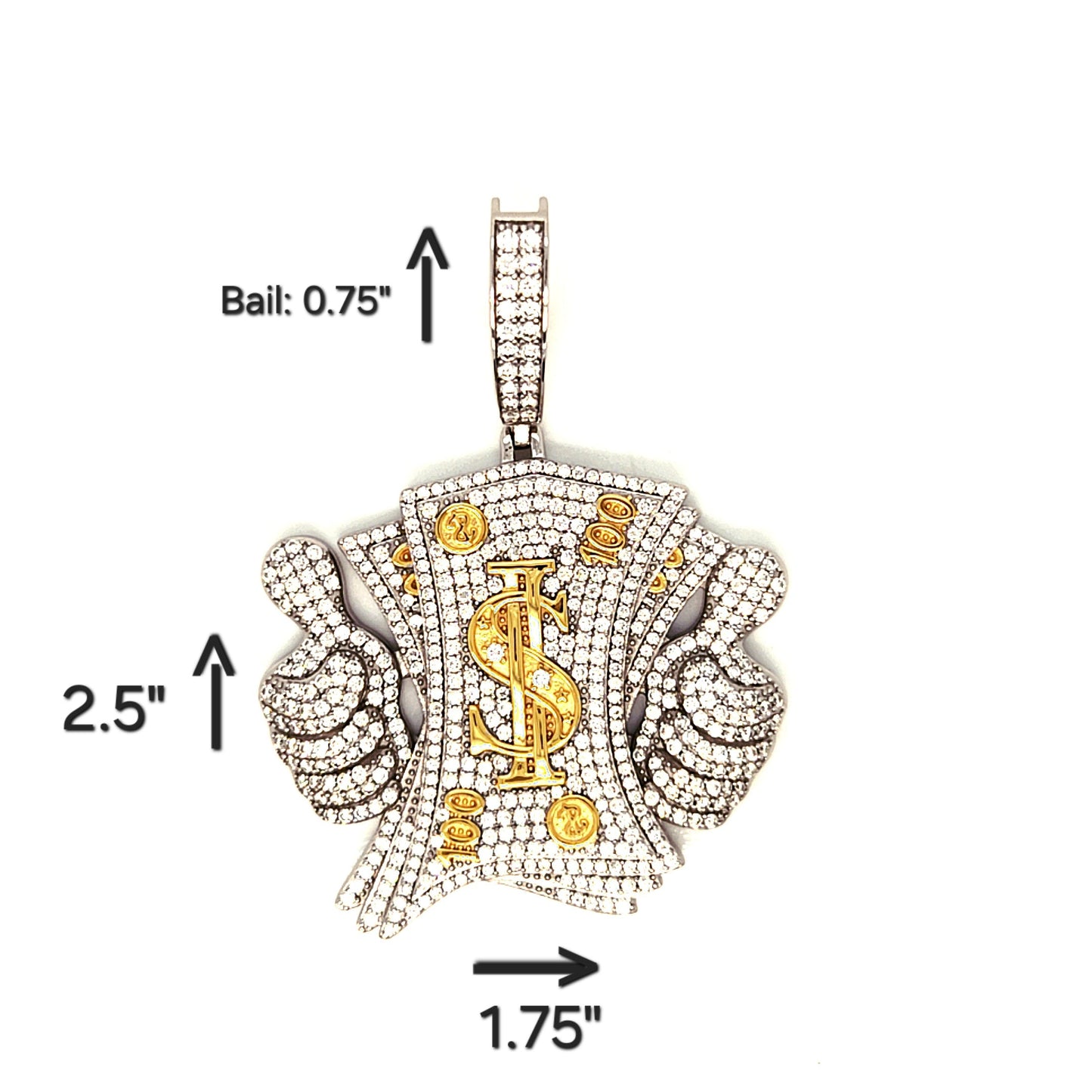 4.75CT Moissanite Like Money Dollars Two Tone 14k Gold Plated and Sterling 925 Pendant Charm - M400119