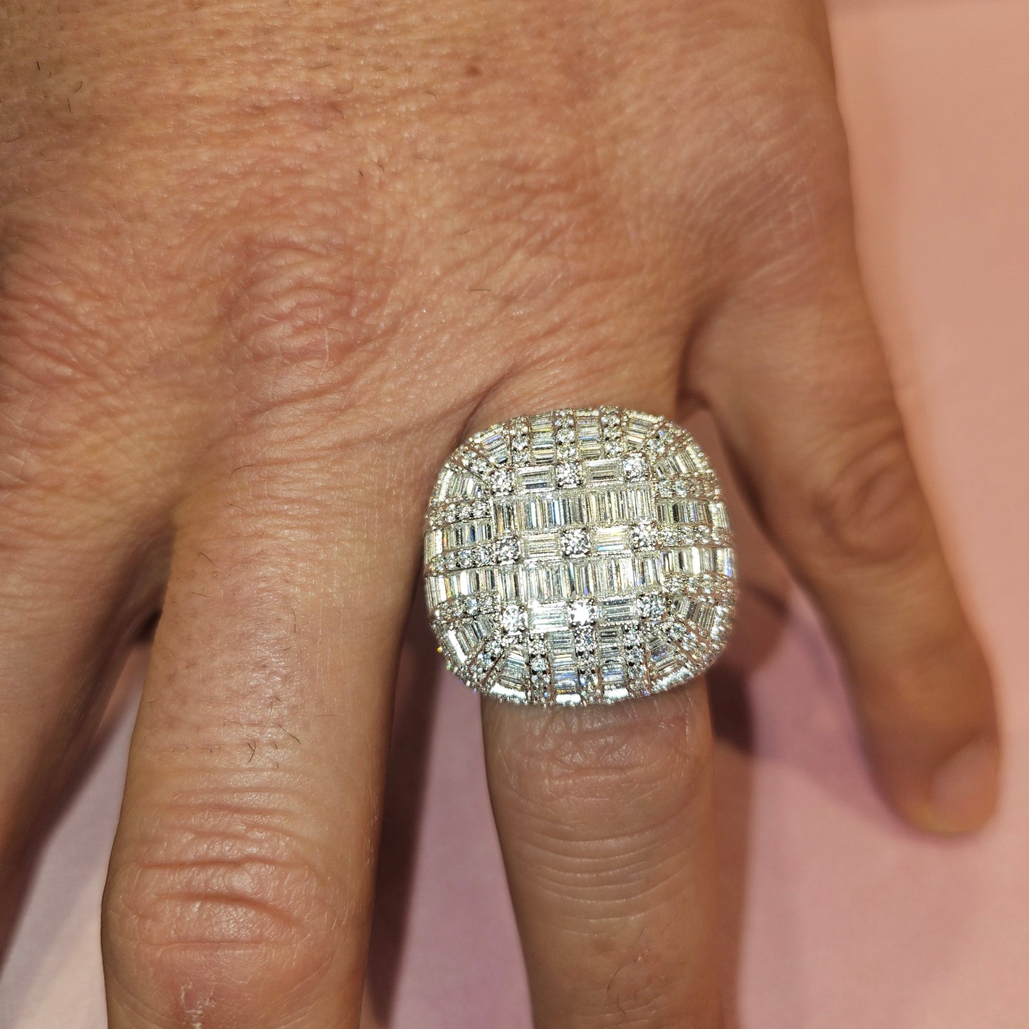 Baguette CZ Dome Cluster Bling Men's Ring