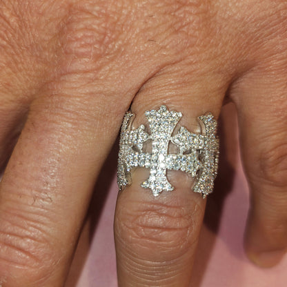 Men Sterling Crosses Band Religious Ring