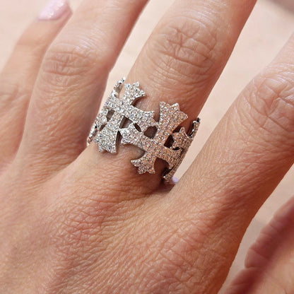 Men Sterling Crosses Band Religious Ring
